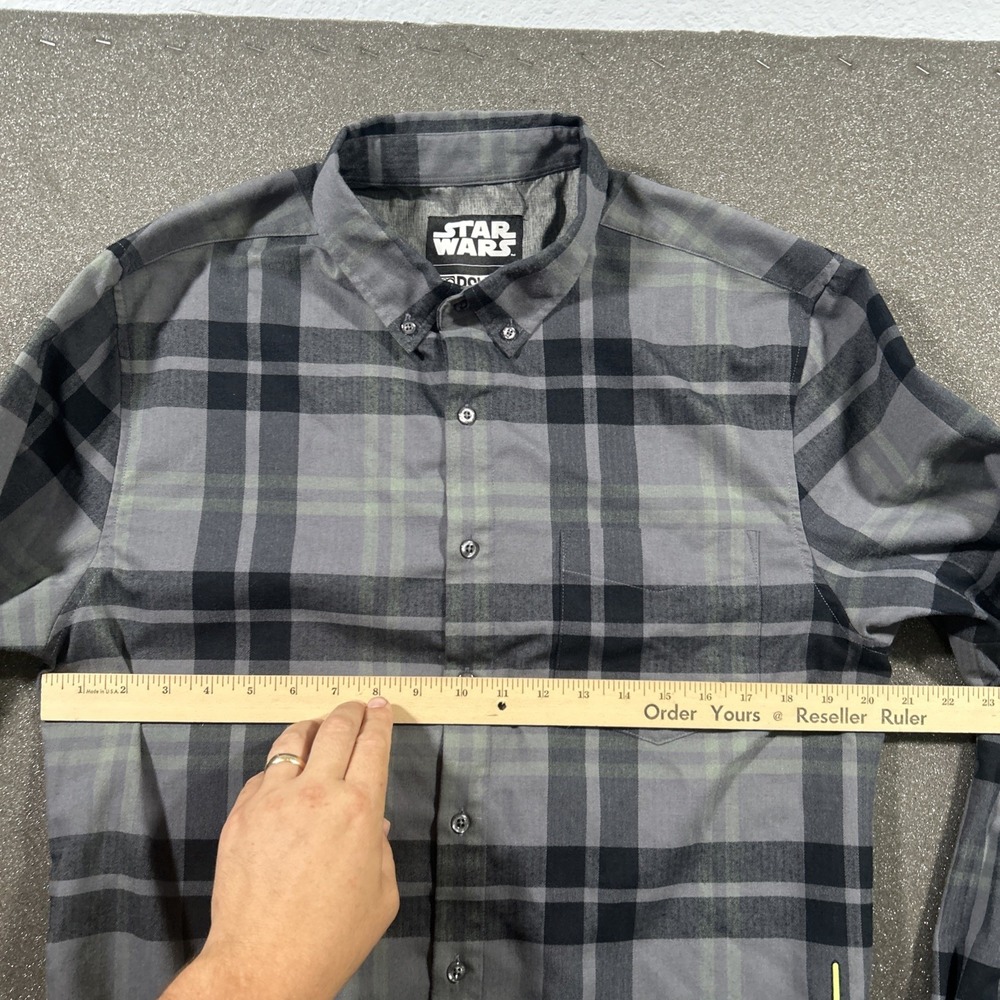 RSVLTS x STAR WARS Shirt Men L SLIM Green Lightsaber Flannel Button Up - Picture 8 of 11
